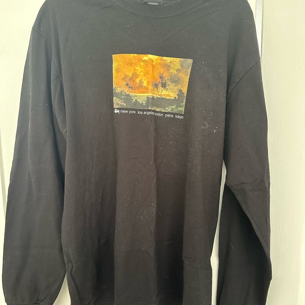 Stussy Sunset Graphic Long Sleeved T shirt in L & Black
